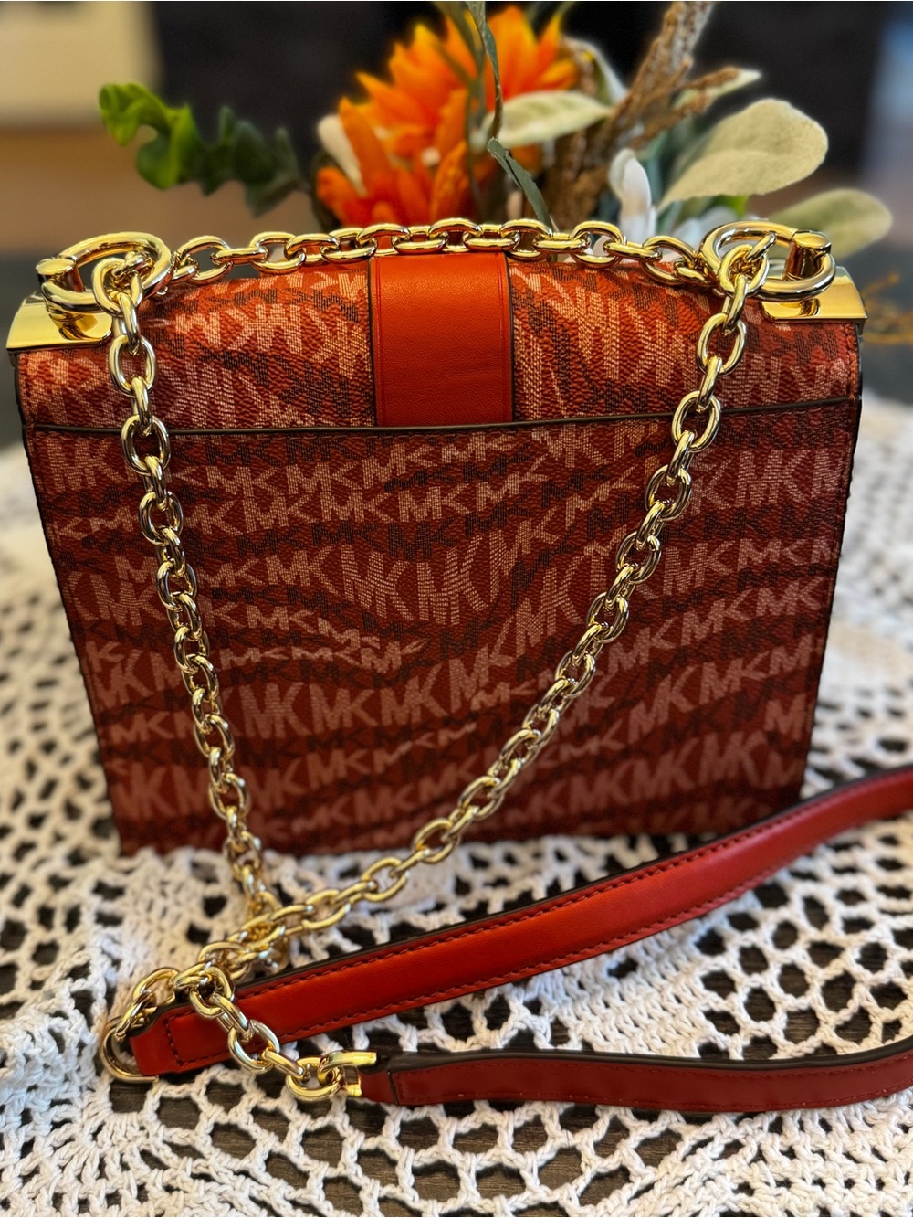 Michael Kors Greenwich Logo Crossbody Bag Deep Orange Multi - Picture 7 of 12